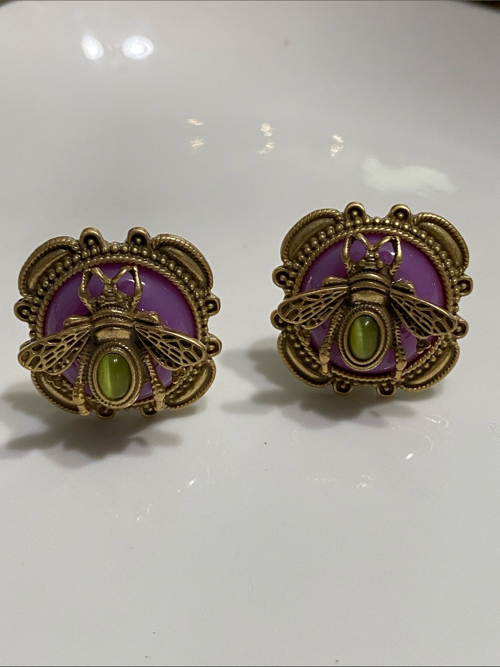Vintage BSK Bee Clip Ons• Purple and Gold